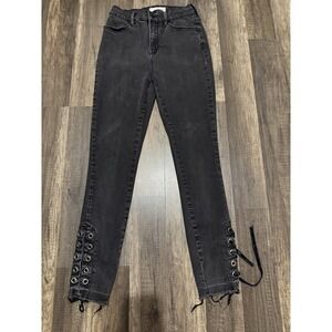 PacSun Jeans Sz 26 High Rise Ankle Jegging Power Super Stretch Black Lace Up Leg